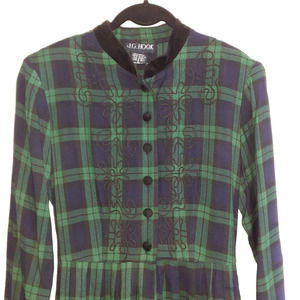 Vintage ladies J.G. Hook green & black plaid dress
